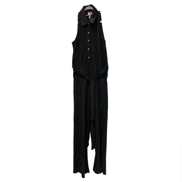 Heart & Heels Sleeveless Pleated Collared Jumpsuit Metallic Black Size‎ Large - Picture 1 of 10